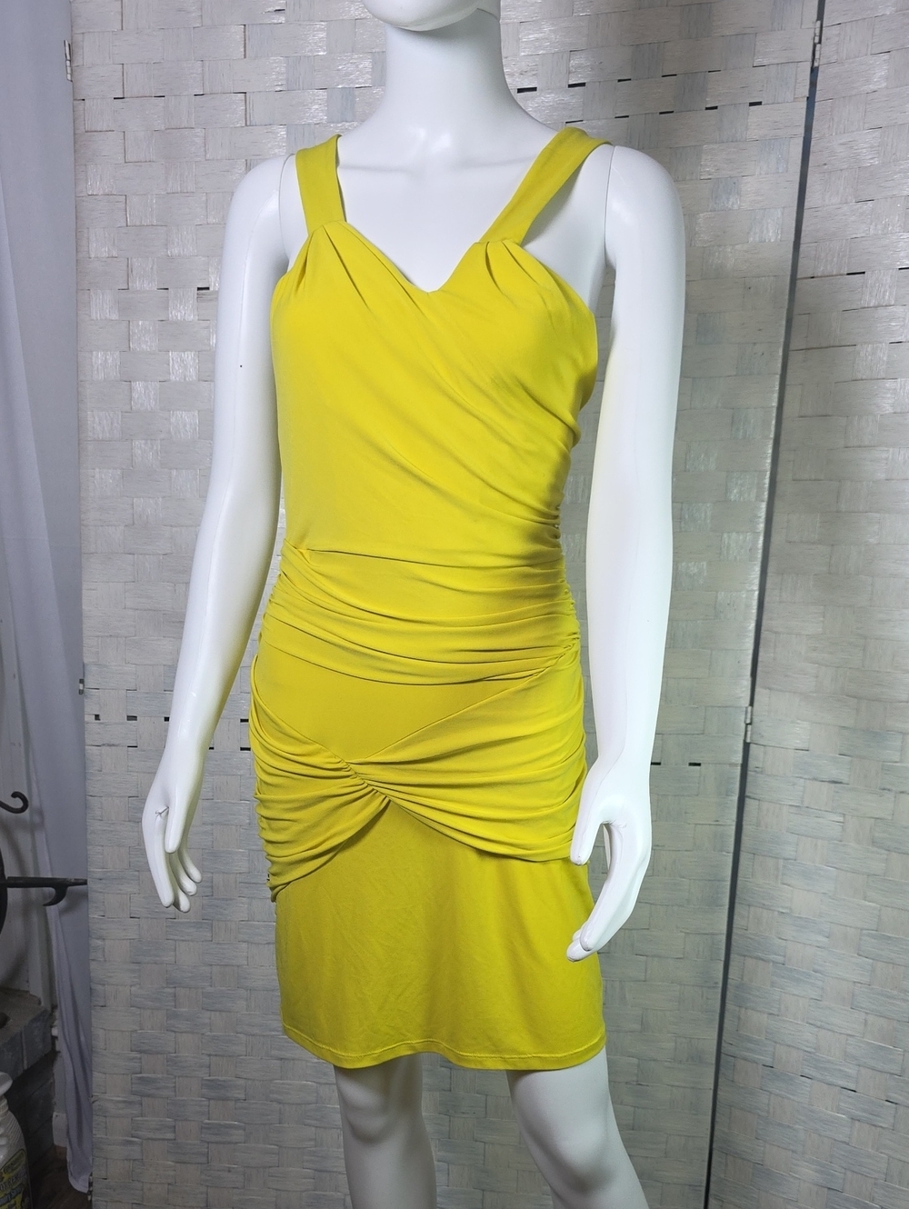 Gianni Bini Bright Yellow Ruched Mini Dress